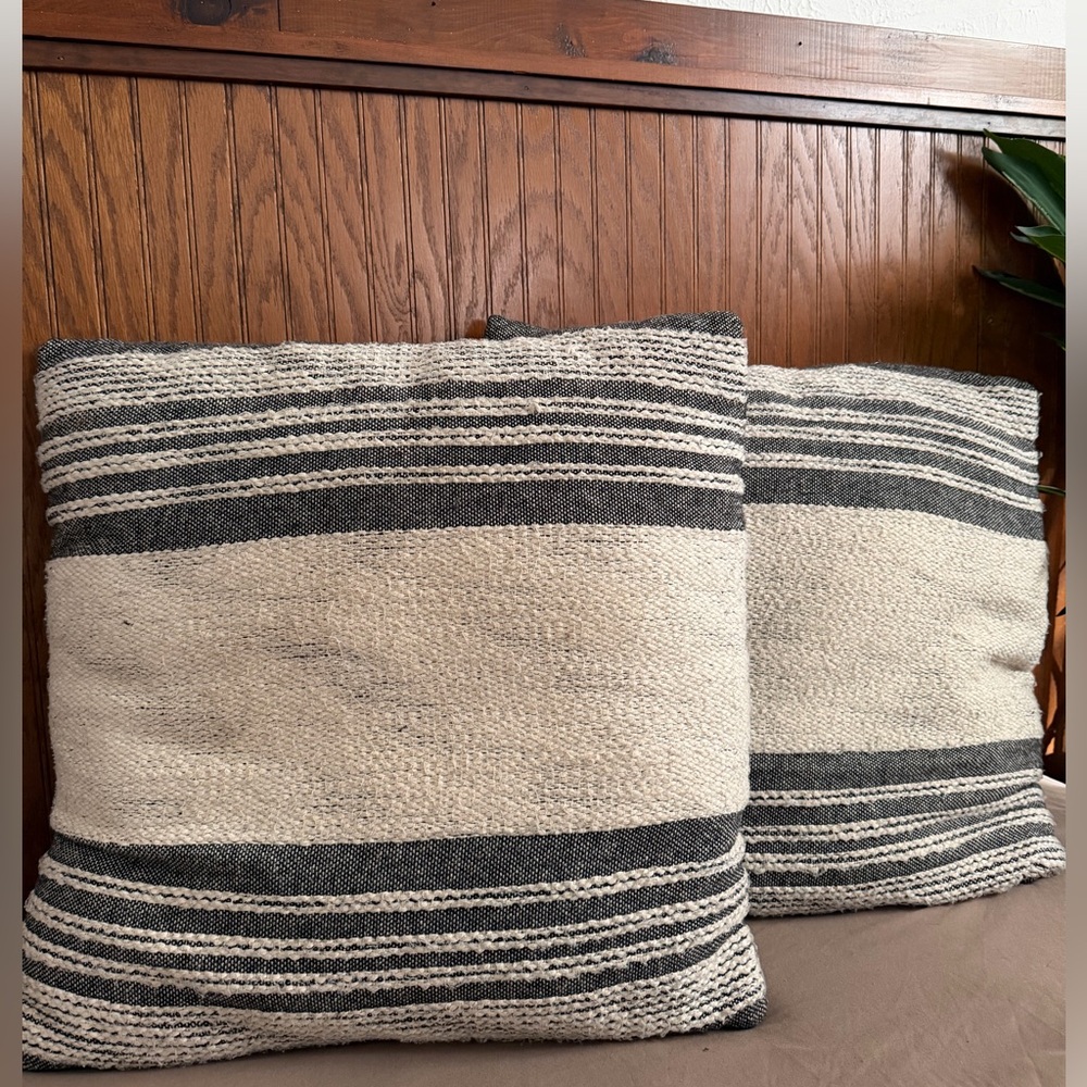 20x20 - Striped Black and Cream Throw Pillows - 2-Pieces